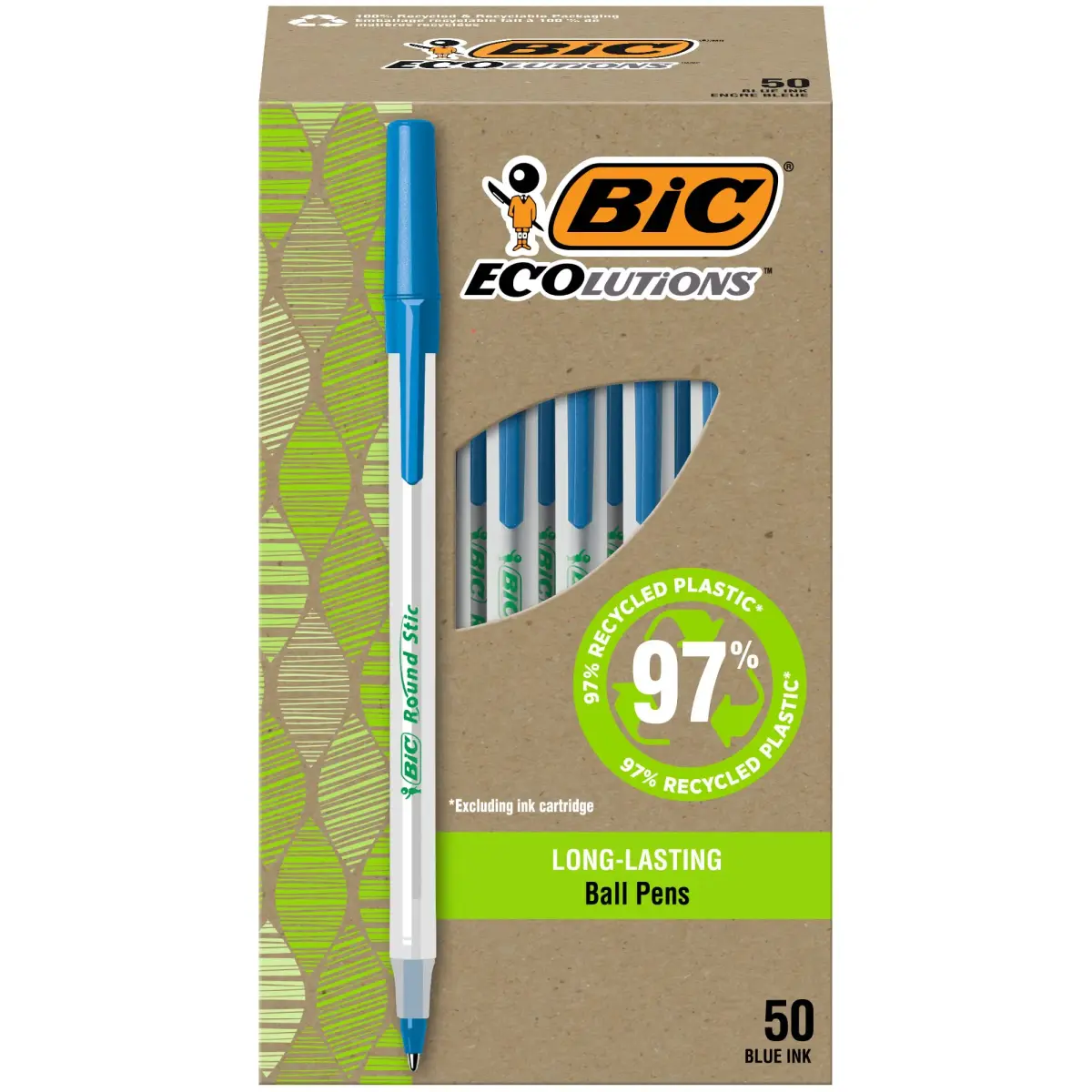 BIC Ecolutions Round Stic Ballpoint Pens, Medium Point (1.0mm), 50-Count Pack, Blue Ink Pens | Smooth Writing - main product image