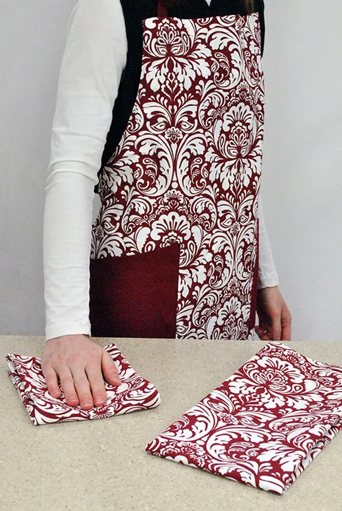 DII Chef Style Cotton Apron | Adjustable Straps & Large Pocket, Wine - view 6