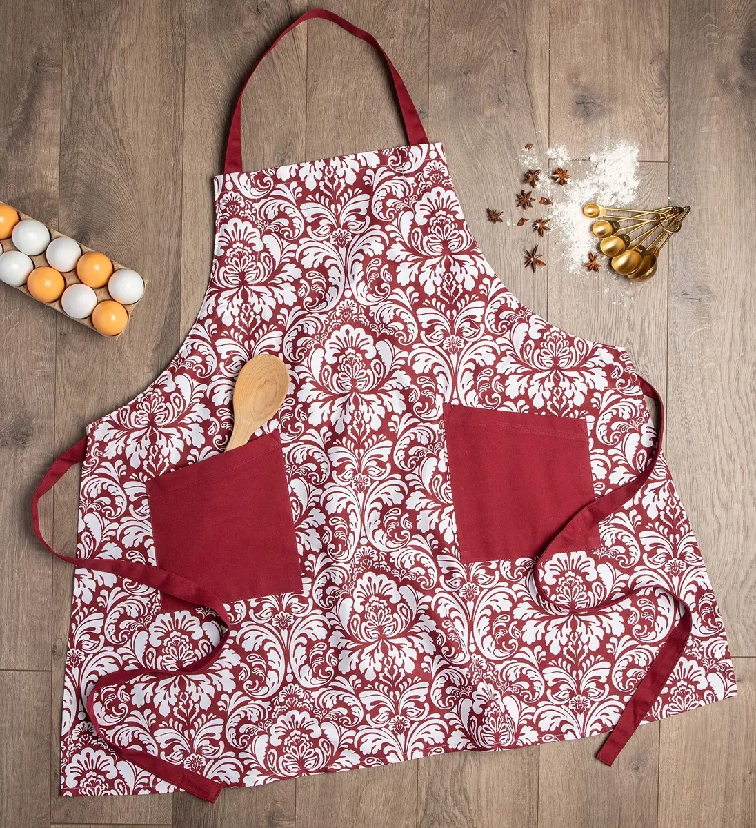 DII Chef Style Cotton Apron | Adjustable Straps & Large Pocket, Wine - view 3