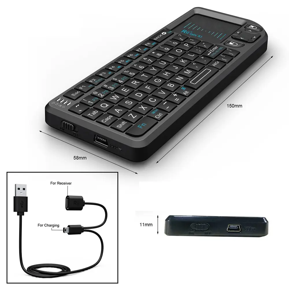 Rii X1 Mini Wireless Keyboard with Touchpad Mouse, Black | 2.4GHz RF, Built-in Rechargeable Battery, Plug and Play - view 5