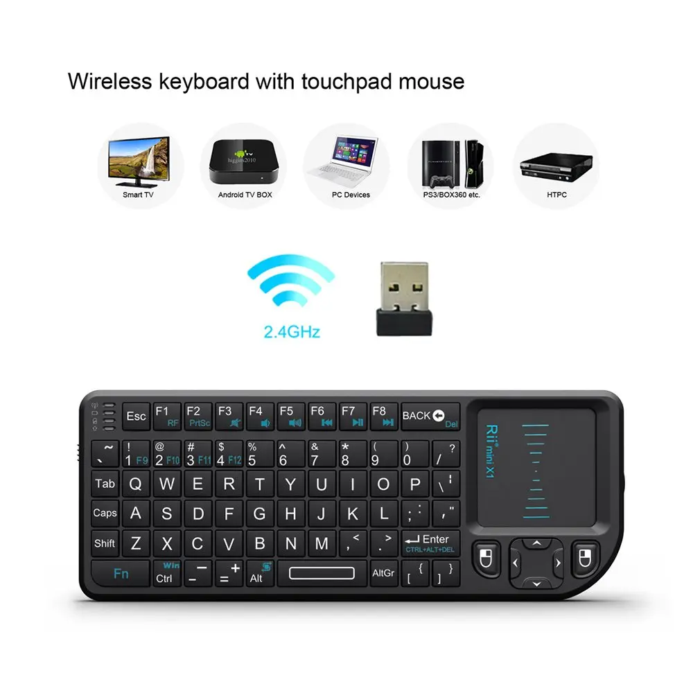 Rii X1 Mini Wireless Keyboard with Touchpad Mouse, Black | 2.4GHz RF, Built-in Rechargeable Battery, Plug and Play - view 6