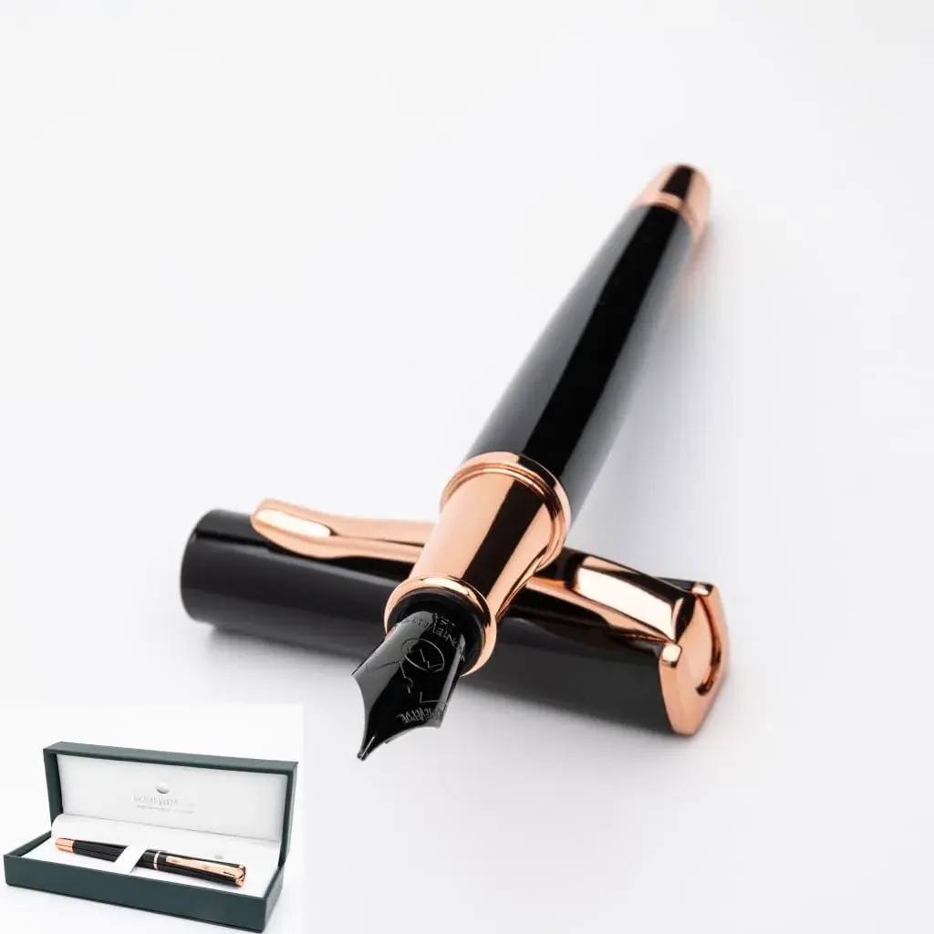 Monteverde Impressa Fountain Pen Black with 18 Karat Rose Gold Trim - Fine Point - JoWo German Nib (1 Count) - main product image