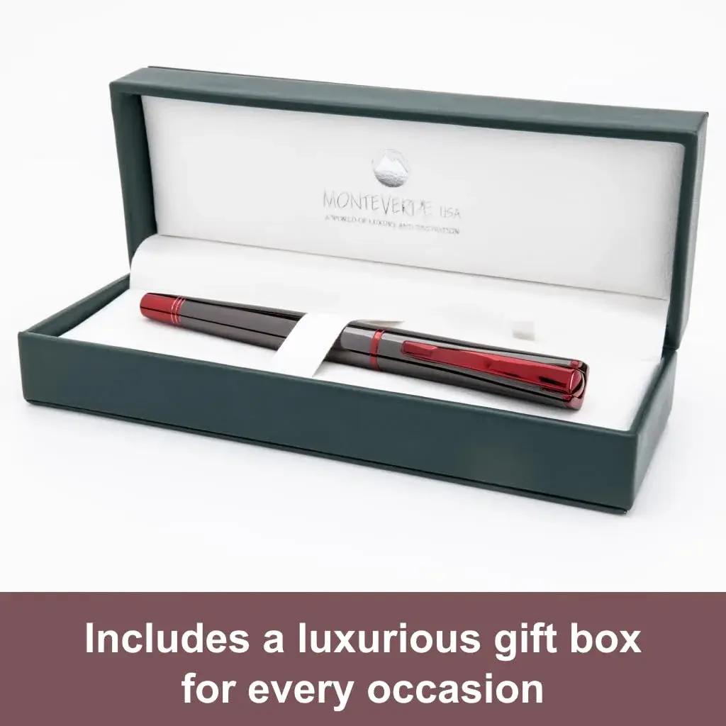 Monteverde Impressa Fountain Pen Gun Metal with Red Trim - Fine Point - JoWo German Nib (5.5 inches) - view 5