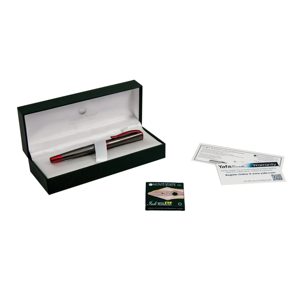 Monteverde Impressa Fountain Pen Gun Metal with Red Trim - Fine Point - JoWo German Nib (5.5 inches) - view 7