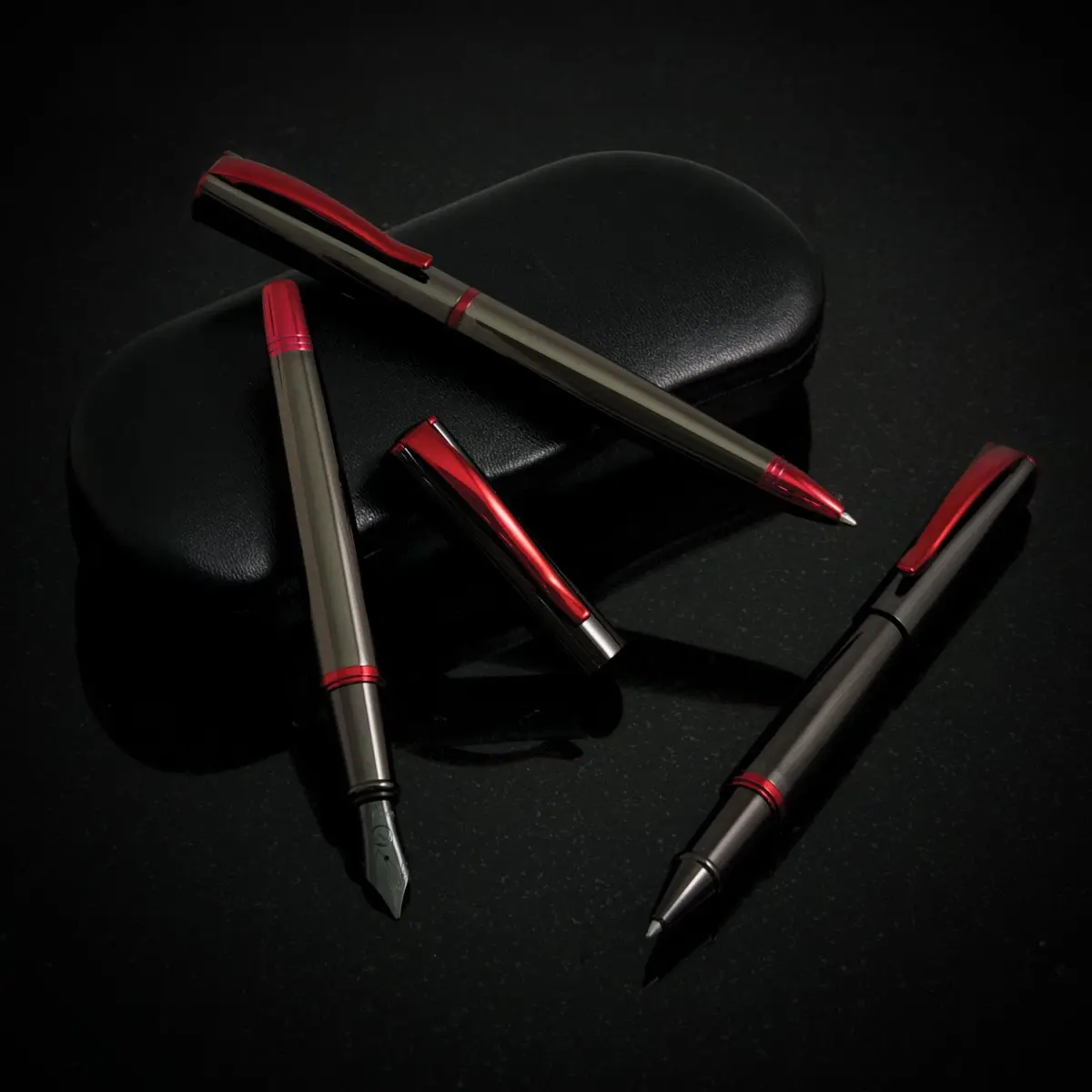 Monteverde Impressa Fountain Pen Gun Metal with Red Trim - Fine Point - JoWo German Nib (5.5 inches) - view 8