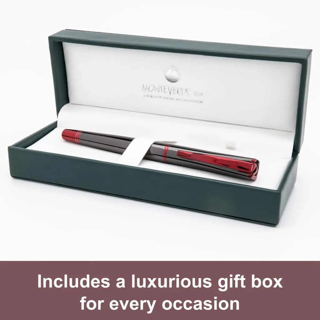 Monteverde Impressa Fountain Pen Gun Metal with Red Trim | Medium Point, German JoWo Nib, Refillable - view 5