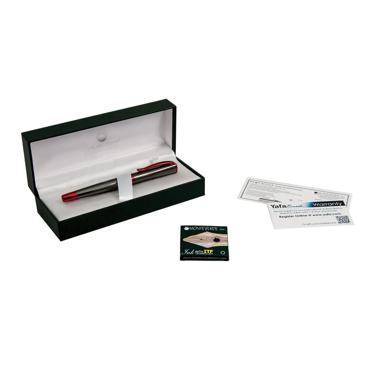 Monteverde Impressa Fountain Pen Gun Metal with Red Trim | Medium Point, German JoWo Nib, Refillable - view 8