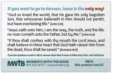 Moments With The Book Jesus Is The One Way Mini Gospel Tract Card 2.25 x 3.5 inches | Religious Letter Print - view 3