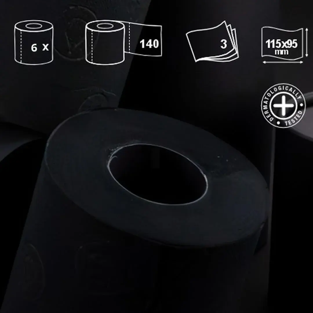 Renova Black Toilet Roll 6 Count (140 Sheets/Roll) | Triple-Ply Softness Imported from USA - view 3