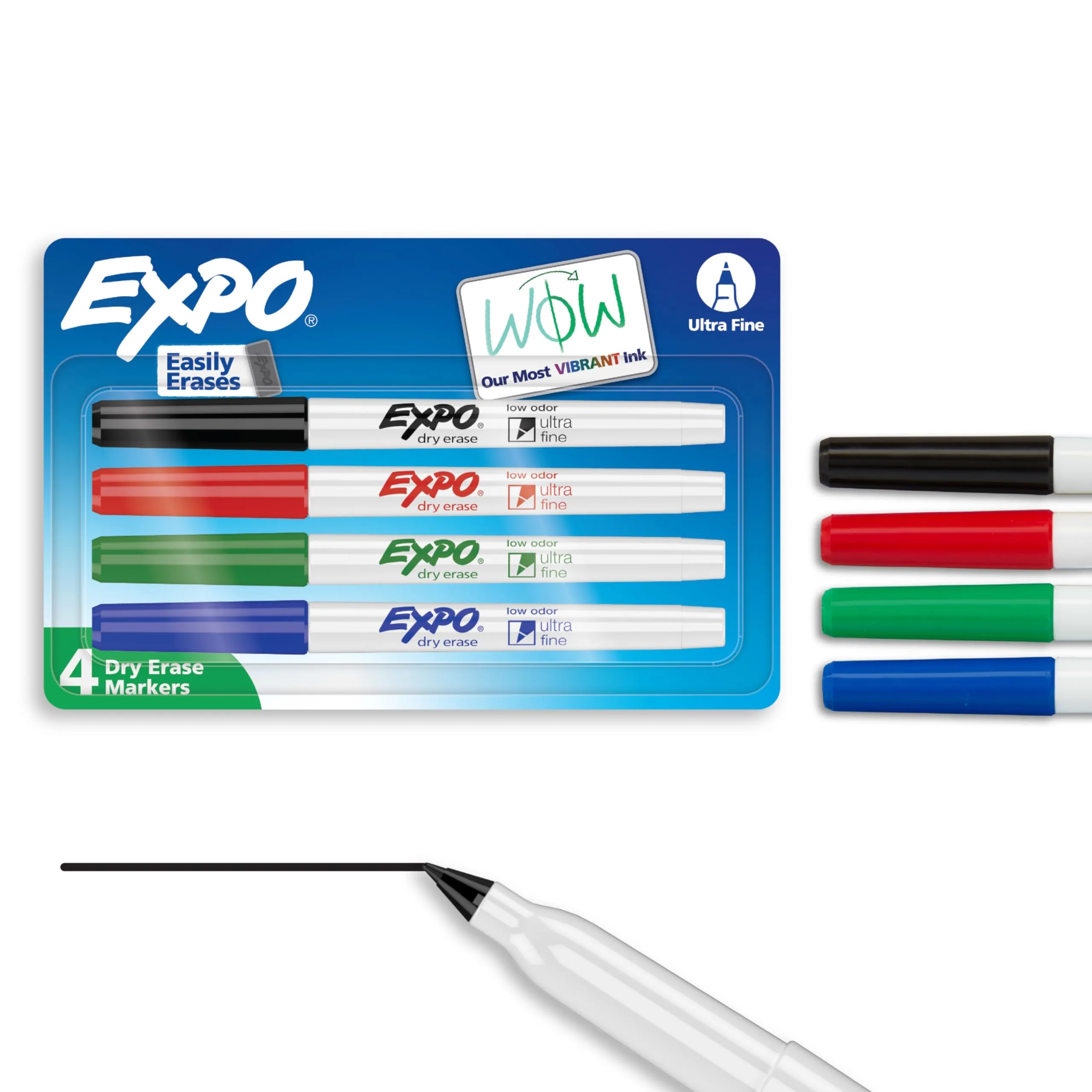EXPO Ultra-Fine Tip Dry Erase Markers, Assorted Colors, 4 Count | Smooth Ink Flow for Office & School - main product image