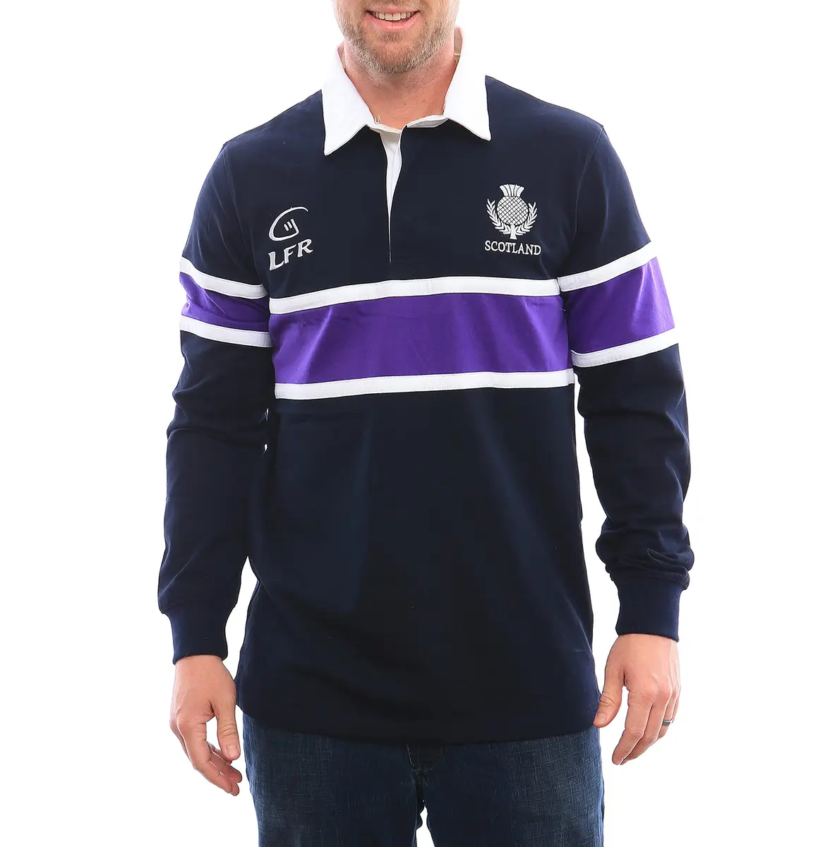 LIVE FOR RUGBY Scotland Thistle Long Sleeve Rugby Jersey, Navy, XXX-Large | Classic Scottish Heritage Design - main product image