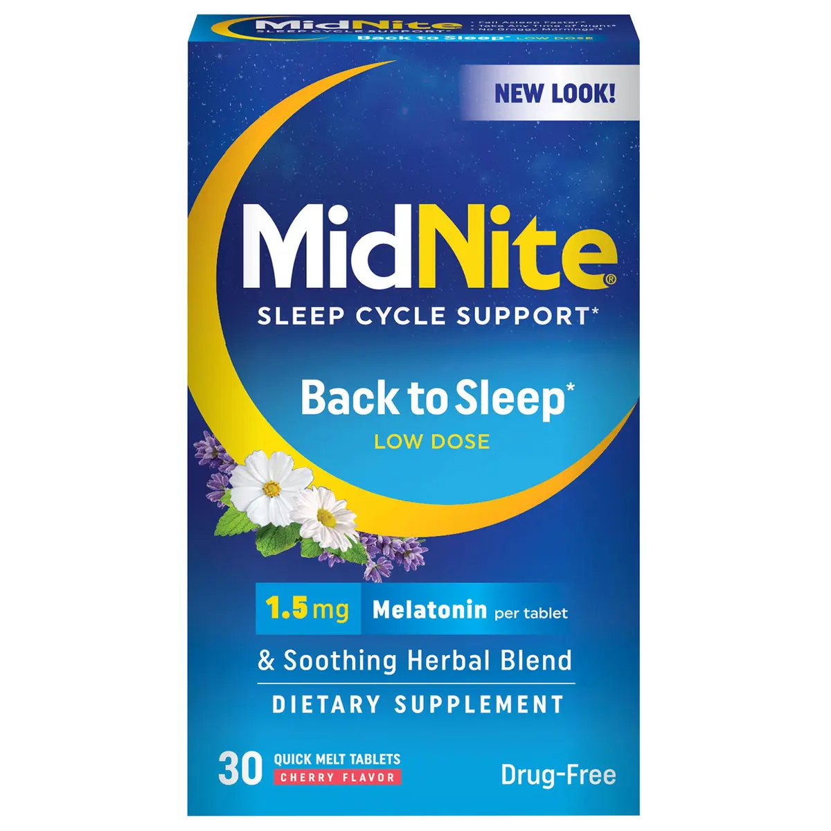 MidNite Back to Sleep 1.5 mg Low Dose Melatonin Sleep Aid, 30 Tablets | Natural Relaxation Support - main product image