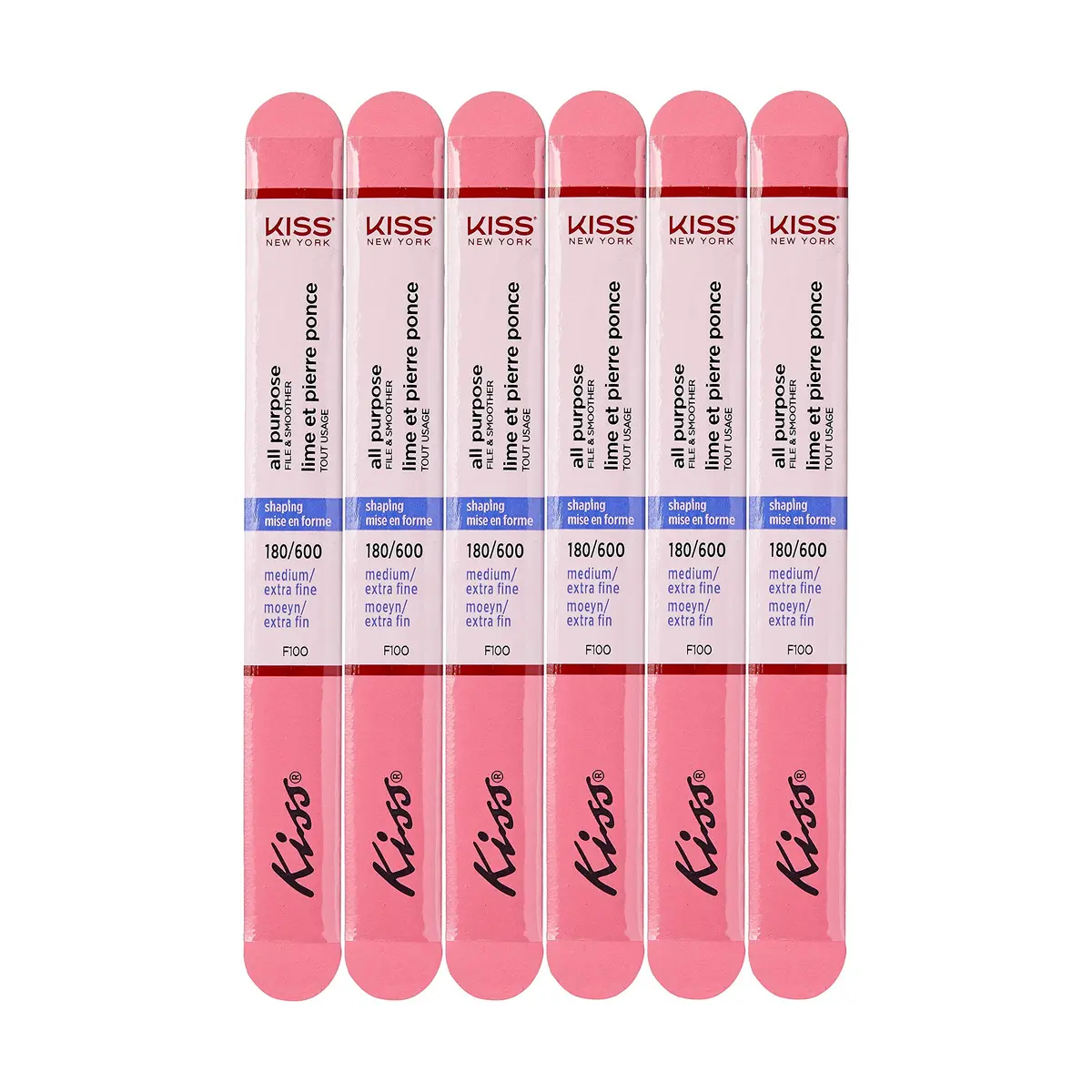 KISS Nail File All Purpose & Smoother 180 Medium / 600 Extra Fine Pack of 6 | Suitable for Natural & Artificial Nails - main product image