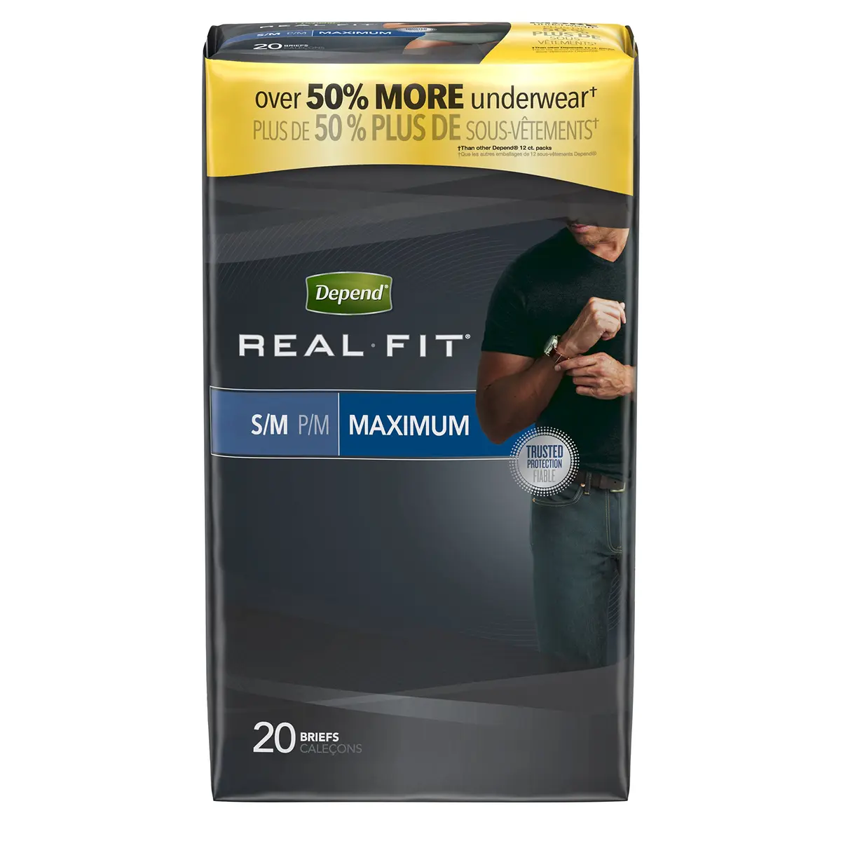 Depend Real Fit Incontinence Briefs for Men, S/M | Maximum Absorbency, Soft Fabric, Discreet Fit - main product image