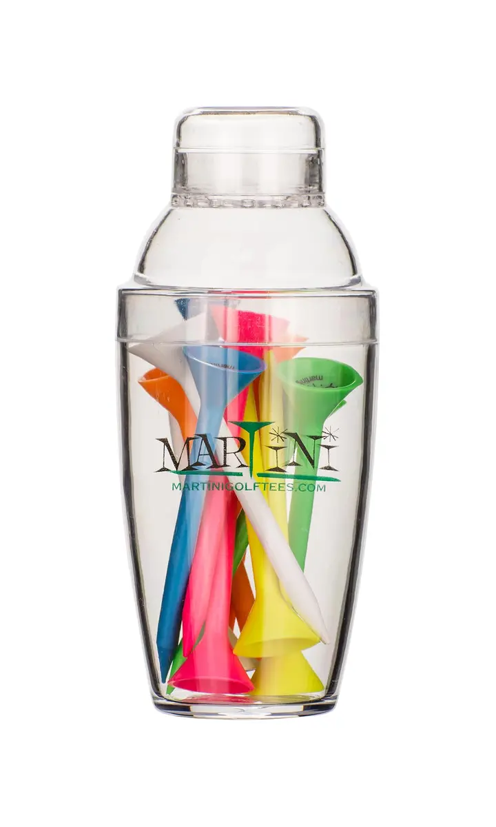 ProActive Sports Martini Golf Mini Shaker with 12 Tees (3.25" / 8.3cm), Assorted Colors | Virtually Unbreakable Tees for Lower Resistance - main product image