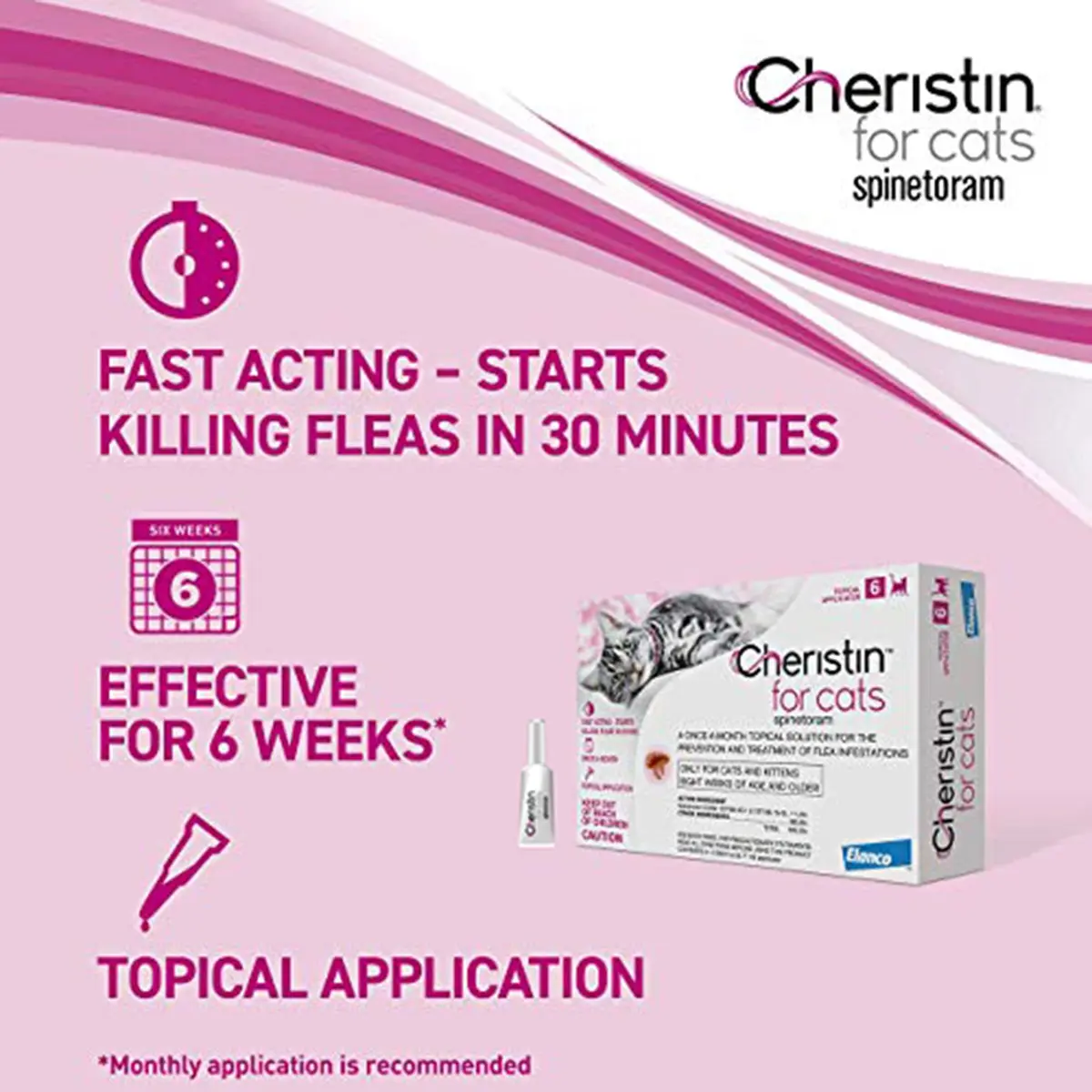 Cheristin Flea Treatment & Prevention for Cats 6 Doses | Fast-Acting Flea Relief, Approved for Kittens & Cats Over 1.8 lbs - view 2