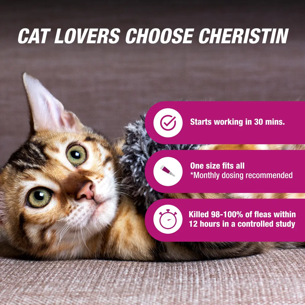 Cheristin Flea Treatment & Prevention for Cats 6 Doses | Fast-Acting Flea Relief, Approved for Kittens & Cats Over 1.8 lbs - view 3