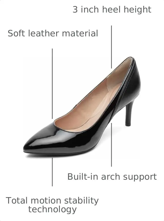Rockport Total Motion 75mm Pointed Toe Pump Black Patent Wide | Stylish Comfort for Women - view 2