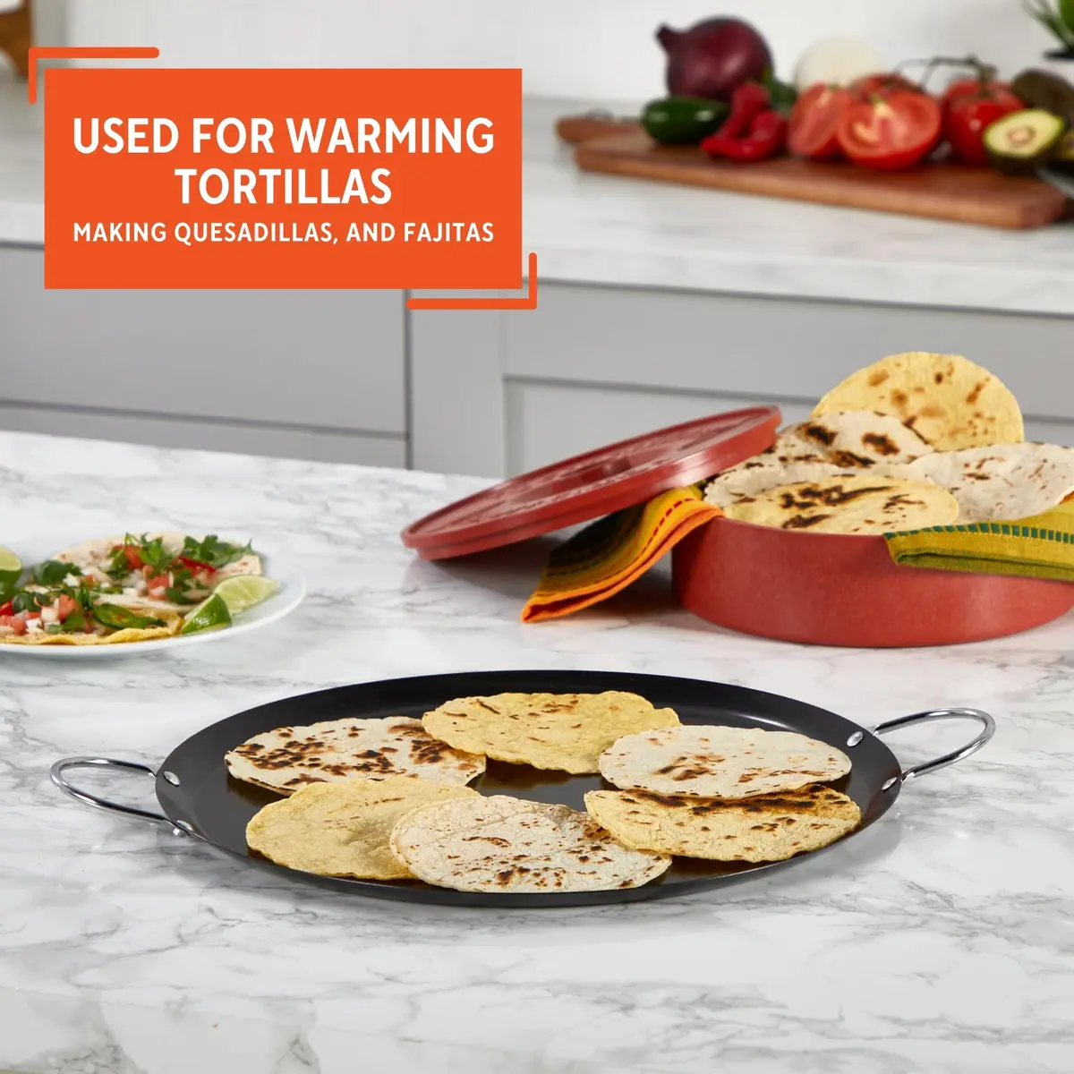 Imusa 13.5in Carbon Steel Nonstick Round Comal with Metal Handles, Black | Versatile Kitchen Essential - view 7