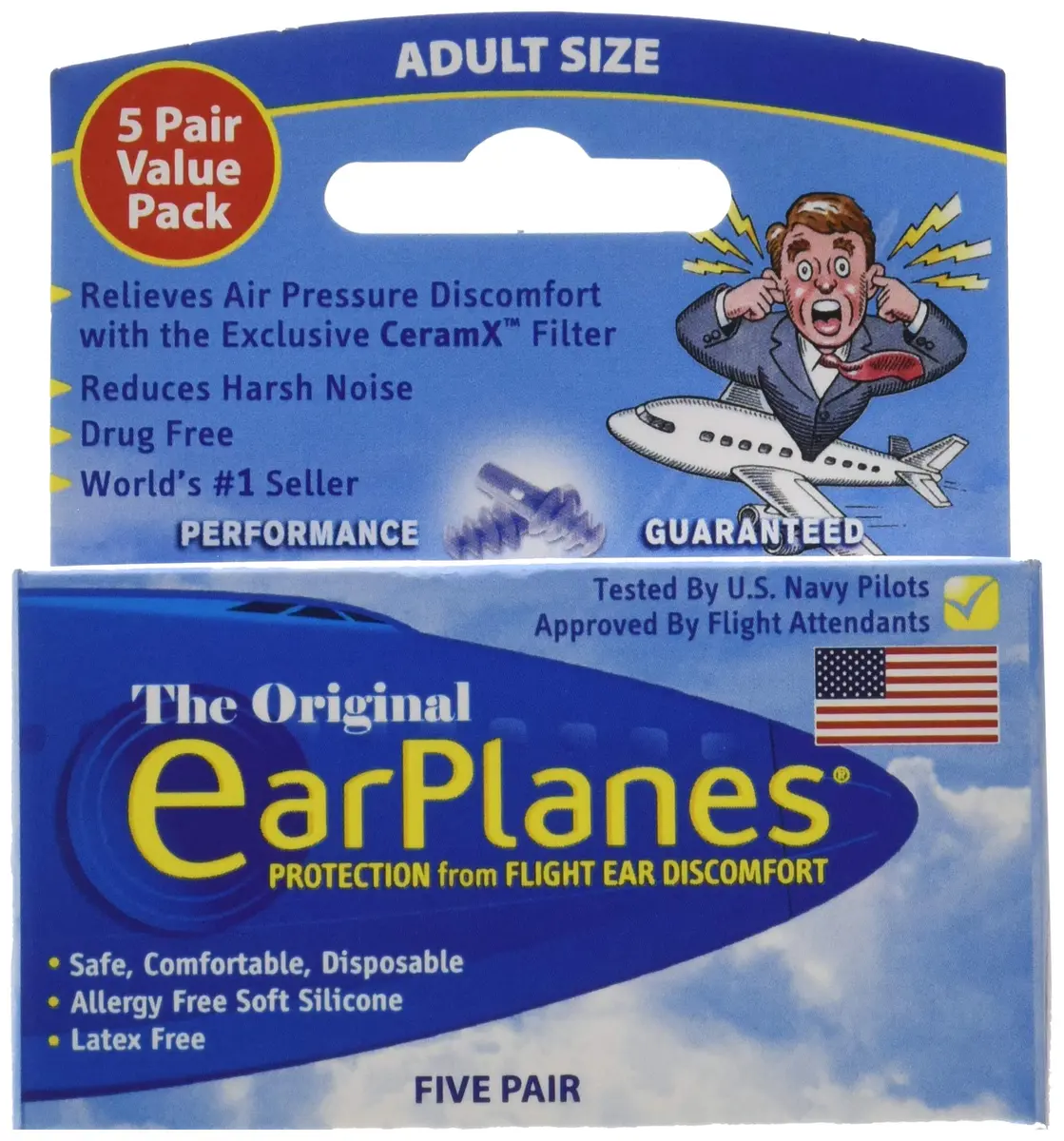 Earplanes Ear Plugs 1 Pair (Pack of 5) | Relieves Air Pressure & Noise Discomfort - view 3