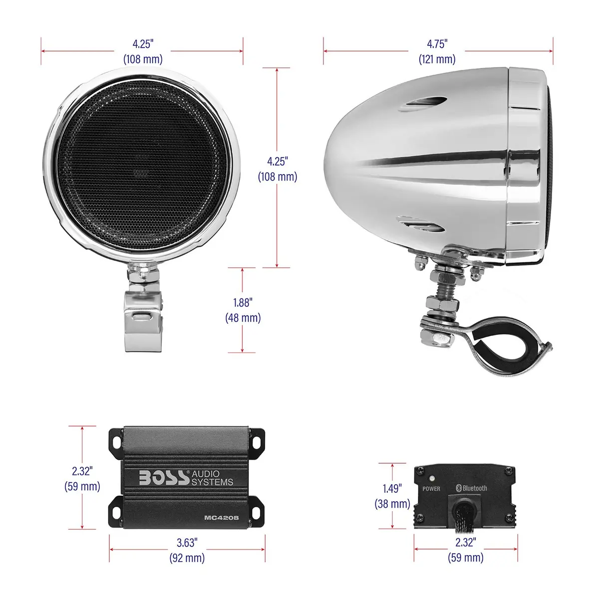 BOSS Audio Systems MC420B 3 Inch Motorcycle Speakers & Class D Amp Weatherproof Audio System - view 5