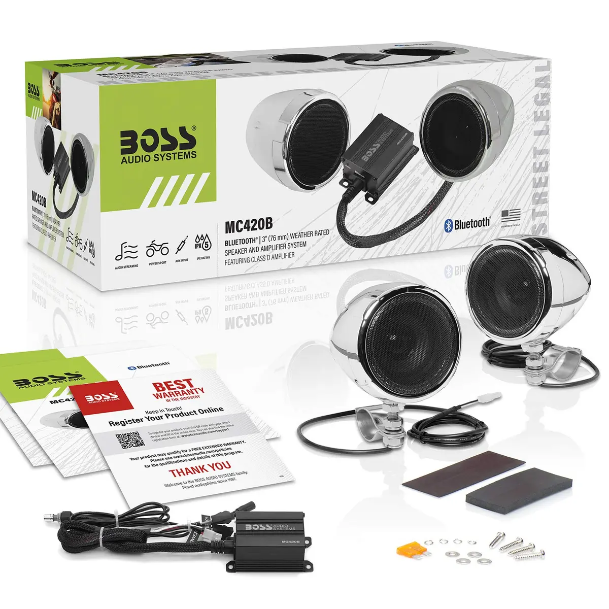 BOSS Audio Systems MC420B 3 Inch Motorcycle Speakers & Class D Amp Weatherproof Audio System - view 7