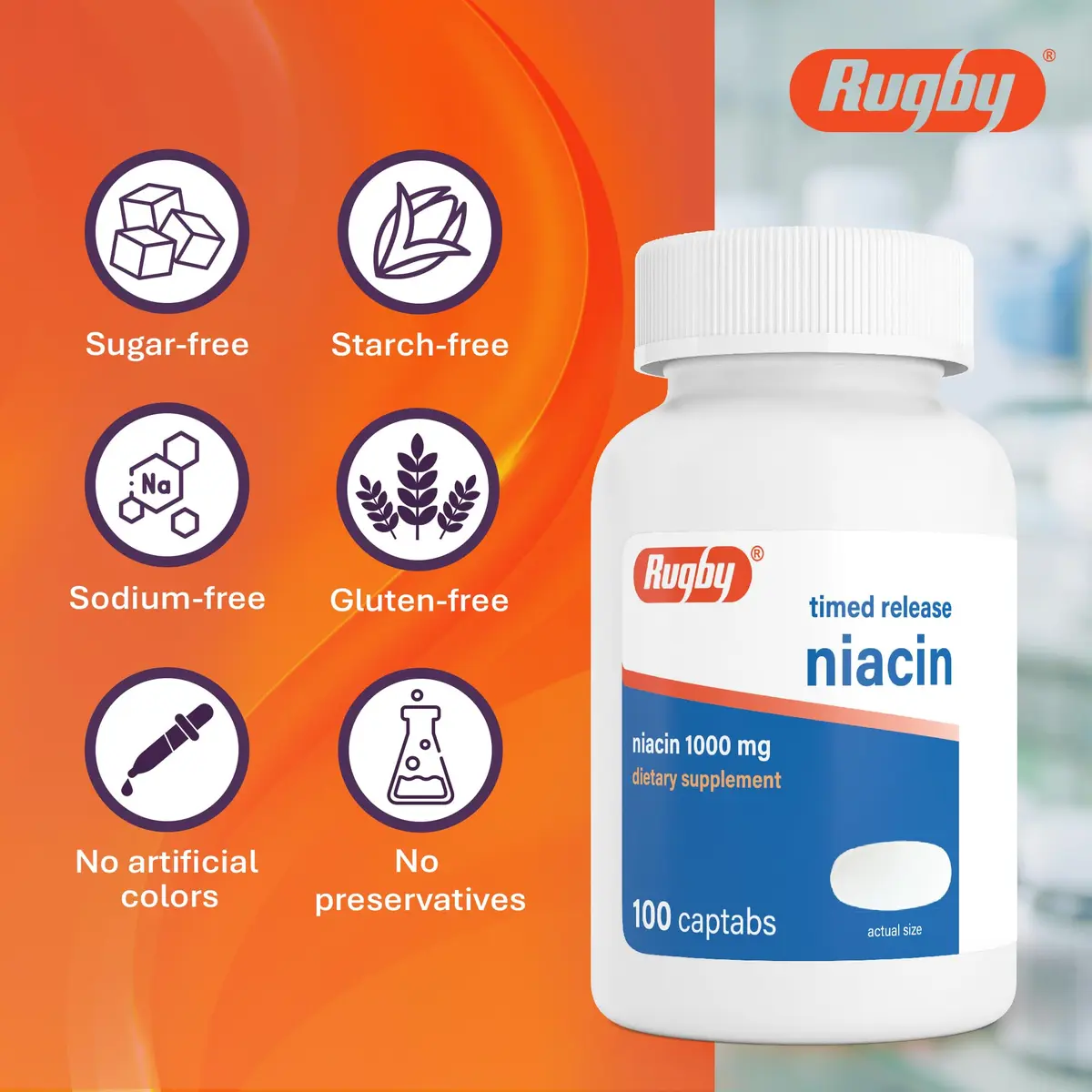 Rugby Timed-Release Niacin 1000mg | Supports Metabolism & Circulation (70-120 chars) - view 7