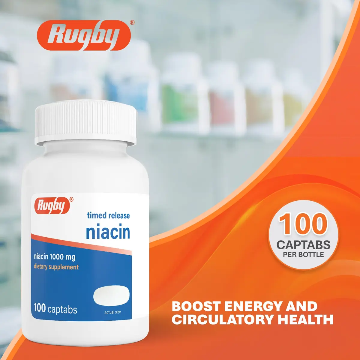 Rugby Timed-Release Niacin 1000mg | Supports Metabolism & Circulation (70-120 chars) - view 2
