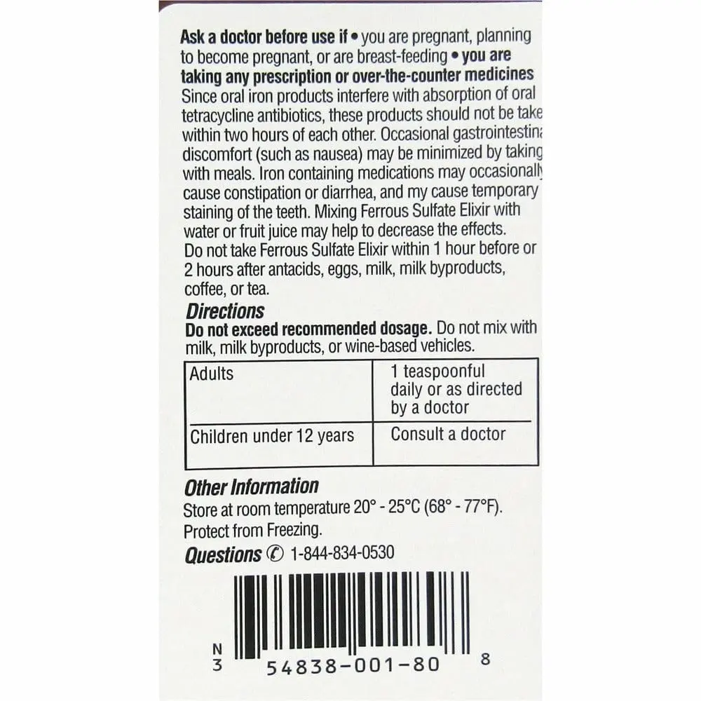 Ferrous Sulfate Elixir 220mg/5mL 16 Fl Oz (Pack of 4) | Supports Red Blood Cell Function - view 4
