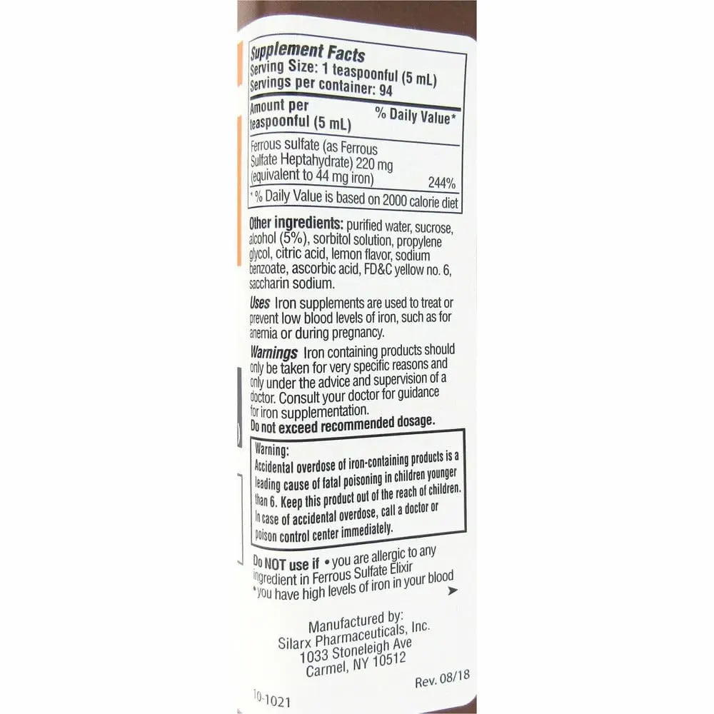 Ferrous Sulfate Elixir 220mg/5mL 16 Fl Oz (Pack of 4) | Supports Red Blood Cell Function - view 3