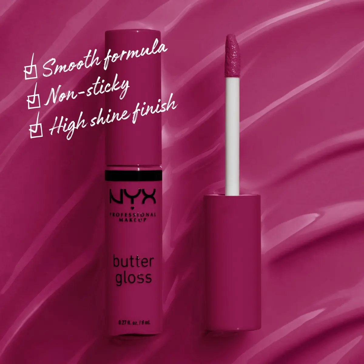 NYX PROFESSIONAL MAKEUP Butter Gloss Lip Gloss - Devil's Food Cake (Deep Plum) 8ml | Sheer to Medium Coverage - view 2