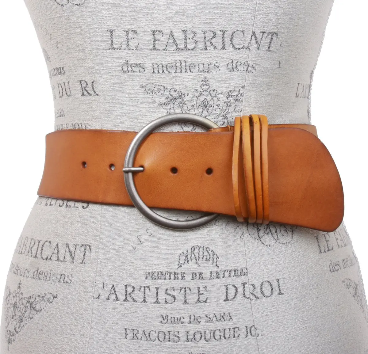 Beltiscool Women's High Waist Round Full Grain Taper Leather Belt, light tan/silver | S/M- 32" - view 2