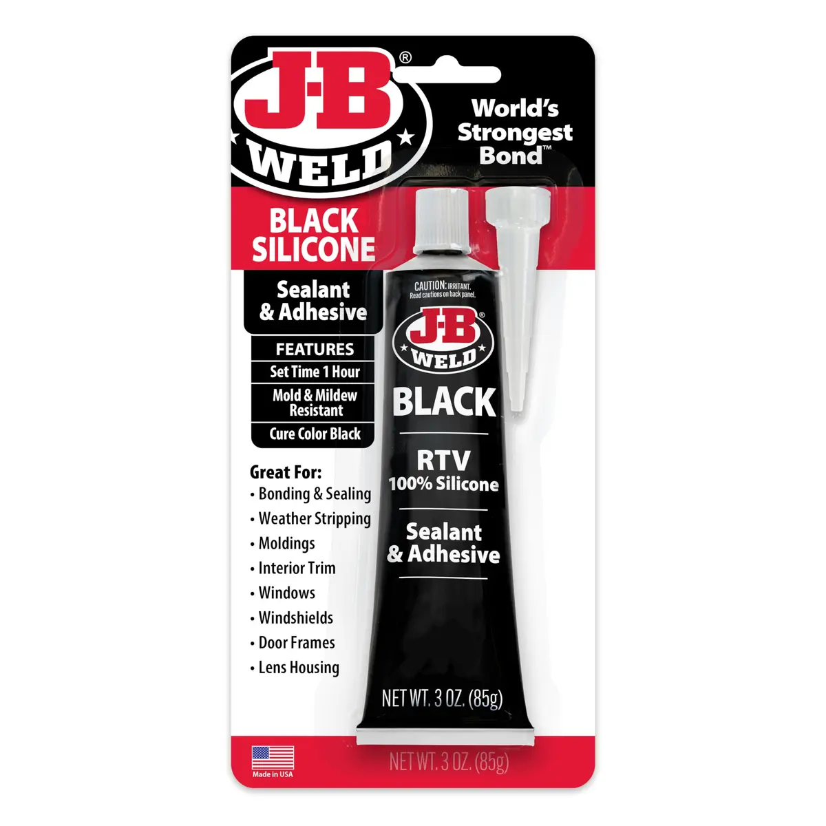 J-B Weld Black RTV Silicone Sealant and Adhesive 88.7 ml (3 oz) | Bonds Uneven Surfaces - main product image