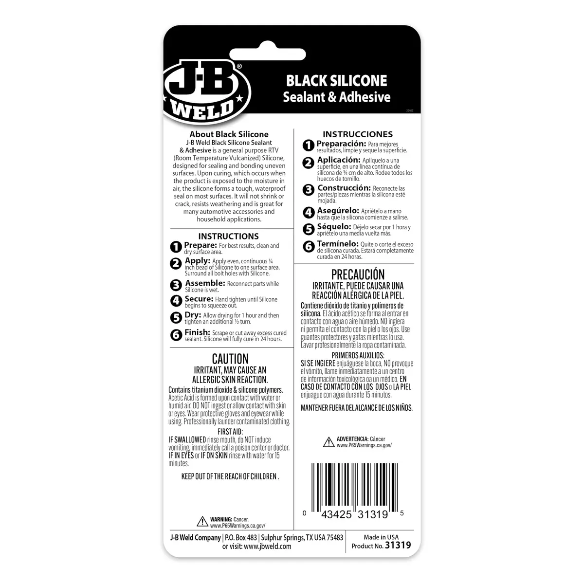 J-B Weld Black RTV Silicone Sealant and Adhesive 88.7 ml (3 oz) | Bonds Uneven Surfaces - view 2