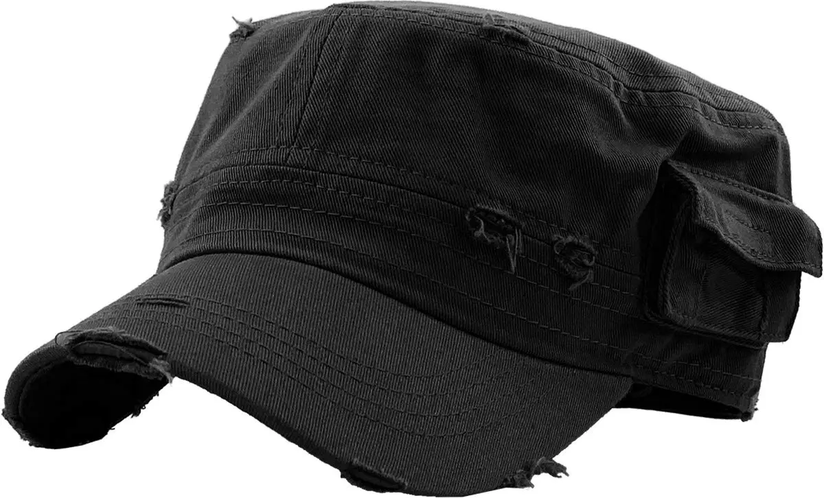 KBETHOS Army Cap XL | Vintage Military Style with Stash Pocket (XL, Black Vintage) - main product image