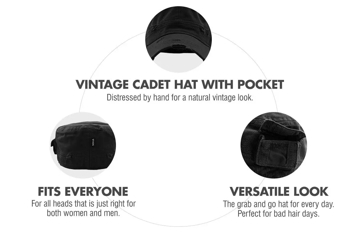 KBETHOS Army Cap XL | Vintage Military Style with Stash Pocket (XL, Black Vintage) - view 5