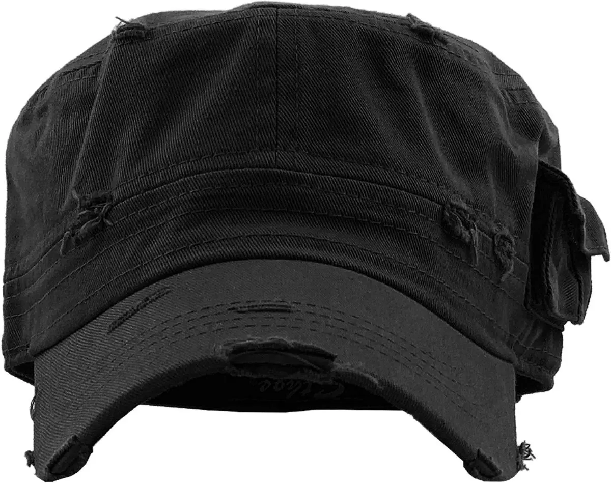 KBETHOS Army Cap XL | Vintage Military Style with Stash Pocket (XL, Black Vintage) - view 2