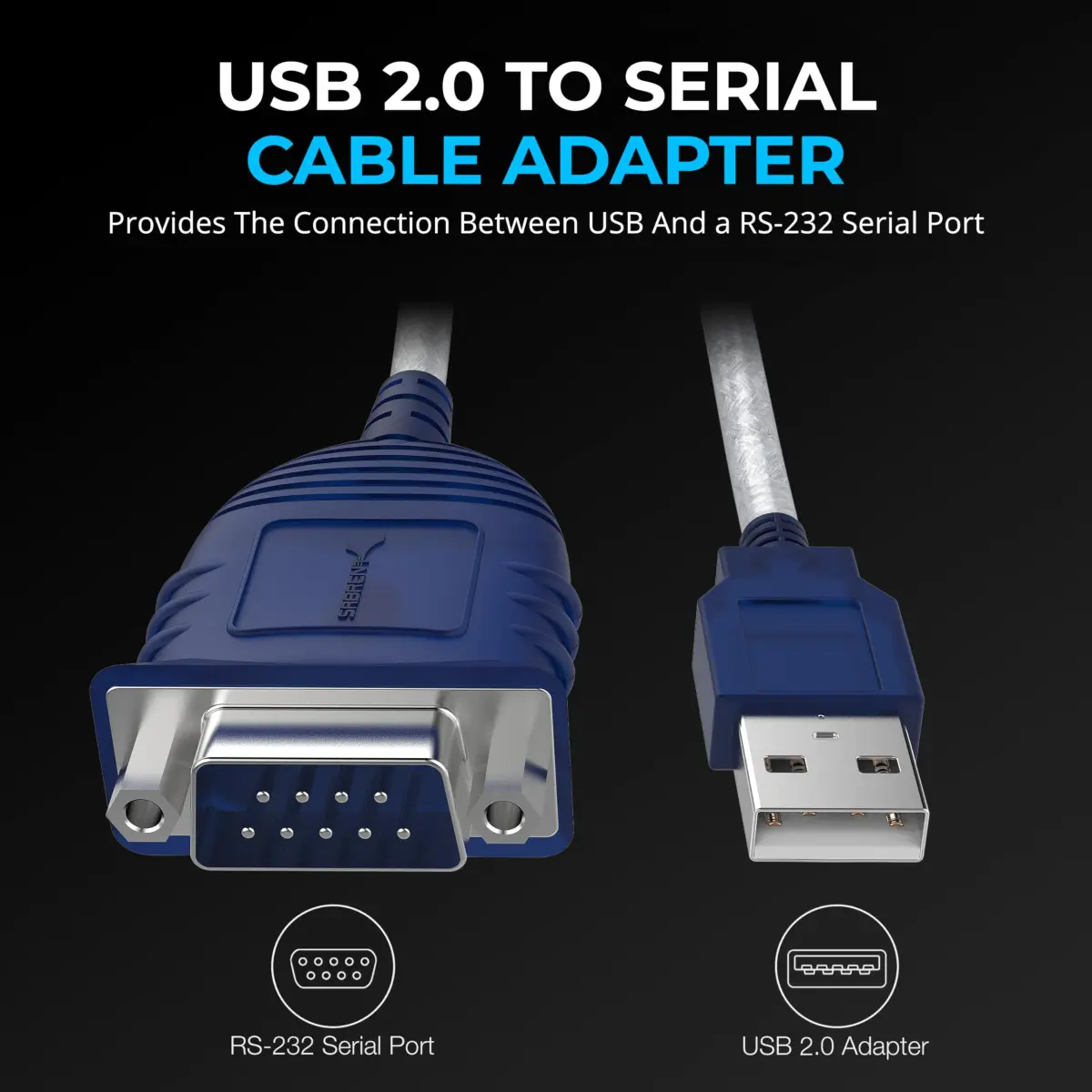 SABRENT USB 2.0 to Serial DB9 RS232 Adapter Cable (CB-DB9P) 0.76m (2.5ft) | Prolific Chipset for Stable Connectivity - view 2