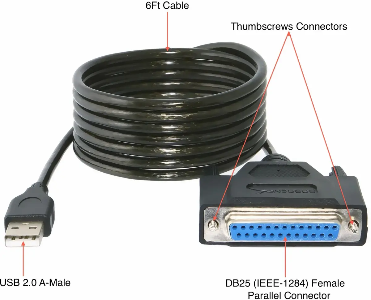 Sabrent USB 2.0 to DB25 IEEE-1284 Parallel Printer Adapter Cable (1.8m / 6ft) - view 2