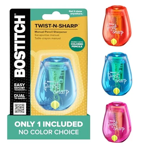 Bostitch Office Pencil Sharpener Manual Twist-n-Sharp Assorted Color 1 Pack | Classroom & Kids Use - main product image