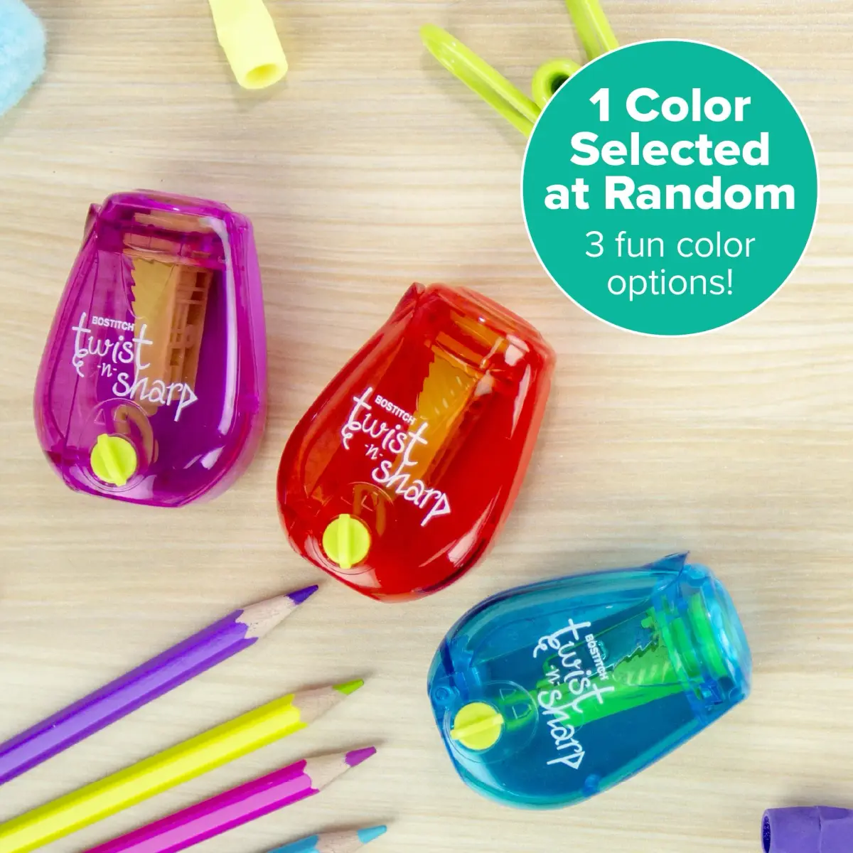 Bostitch Office Twist-n-Sharp Manual Pencil Sharpener, 1 Pack, Assorted Color | Ratchet Technology for Perfect Points - view 2