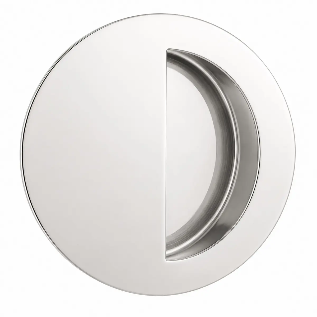 INOX FHIX02-32 Concealed Fixing Round Pocket/Cup Pull 3-9/16 inch | Polished Stainless Steel Handle - main product image