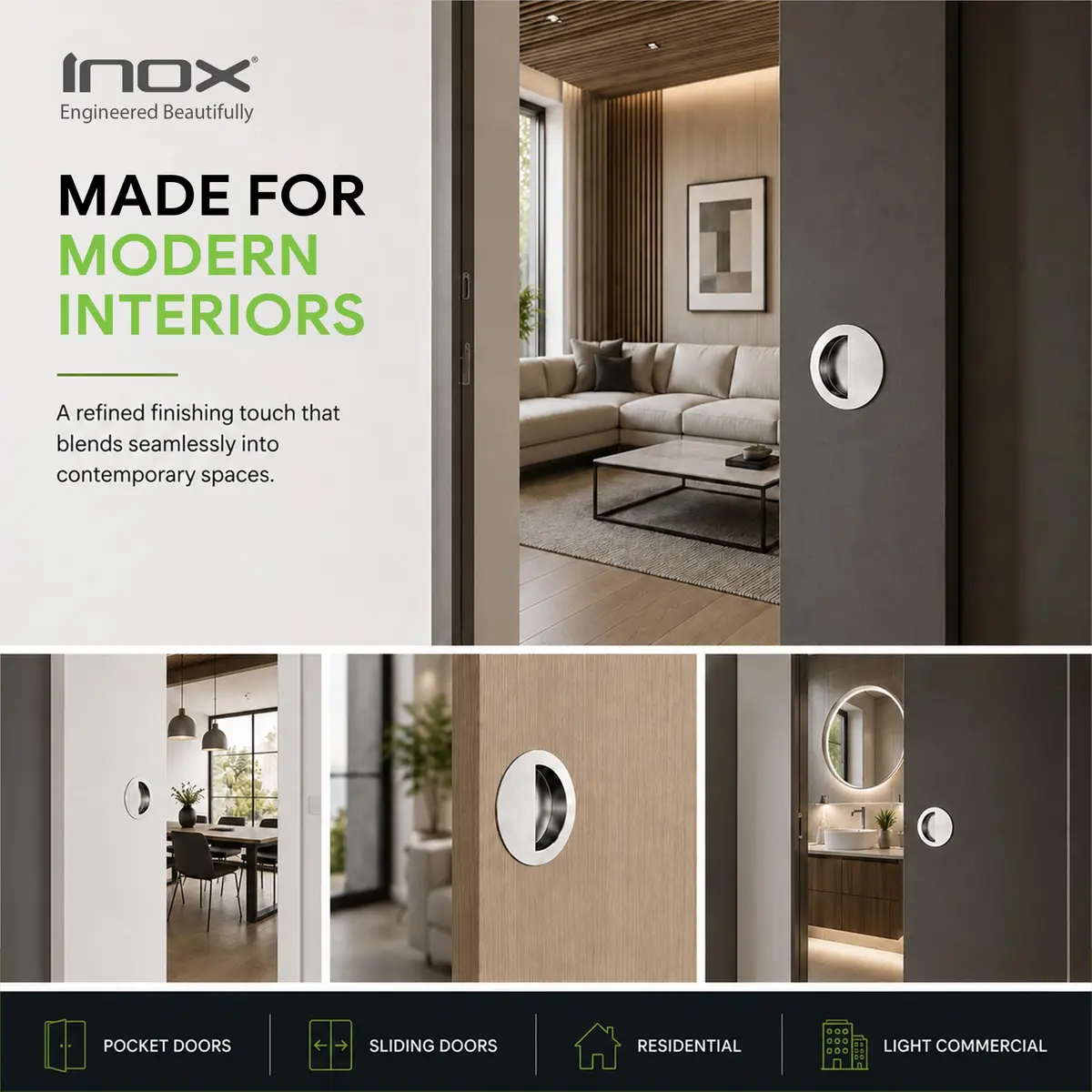 INOX FHIX02-32 Concealed Fixing Round Pocket/Cup Pull 3-9/16 inch | Polished Stainless Steel Handle - view 6