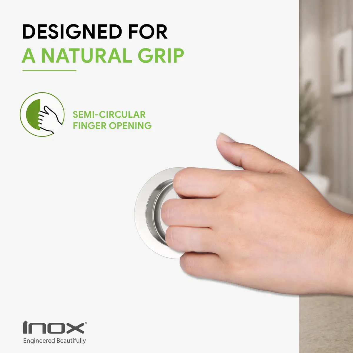 INOX FHIX02-32 Concealed Fixing Round Pocket/Cup Pull 3-9/16 inch | Polished Stainless Steel Handle - view 3