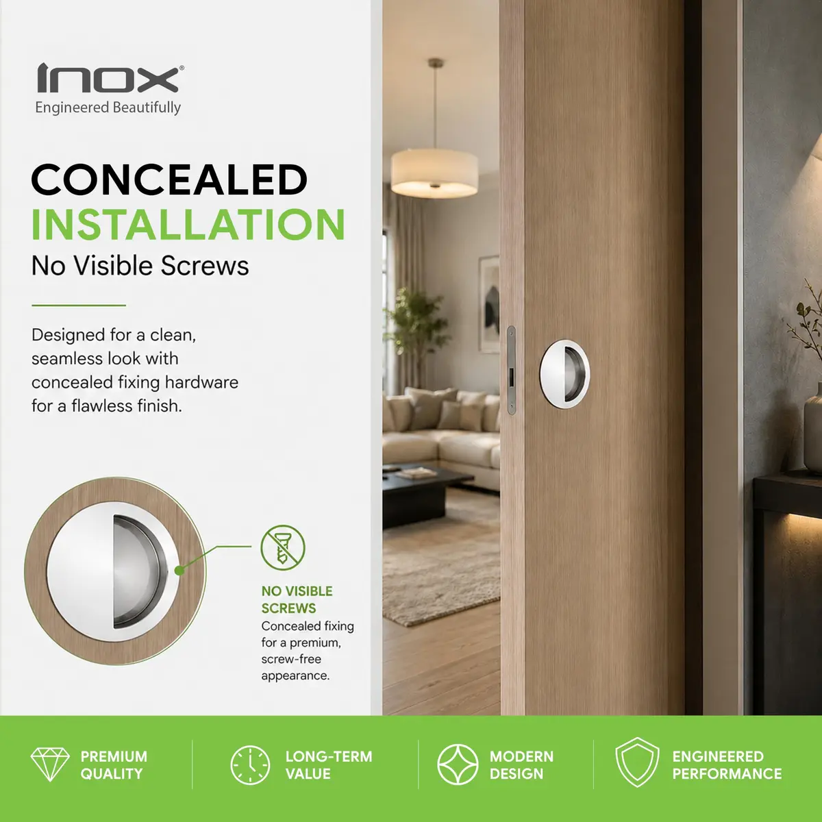 INOX FHIX02-32 Concealed Fixing Round Pocket/Cup Pull 3-9/16 inch | Polished Stainless Steel Handle - view 4