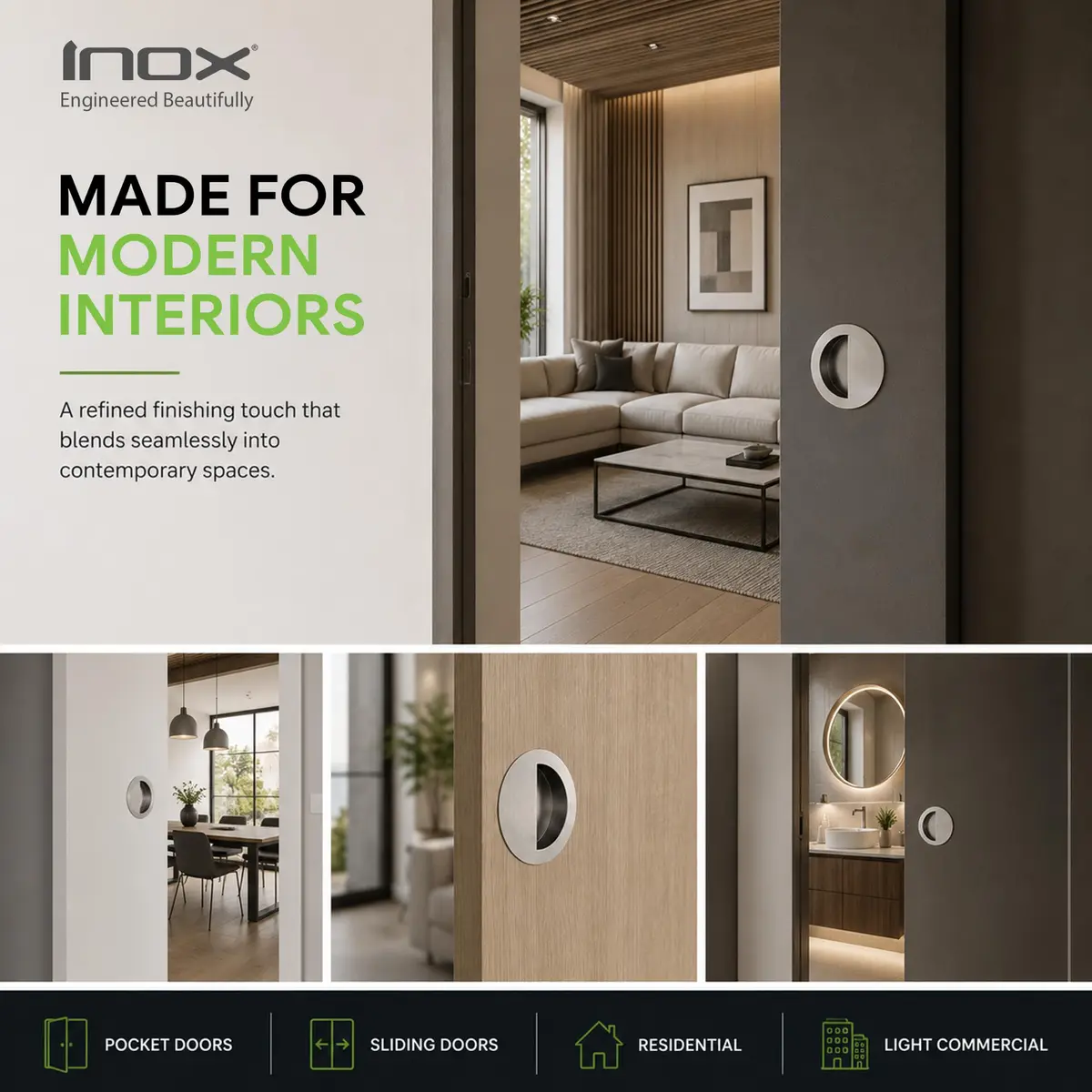 INOX Round Pocket Door Pull 90mm Satin Stainless Steel Recessed Cup Handle - view 6