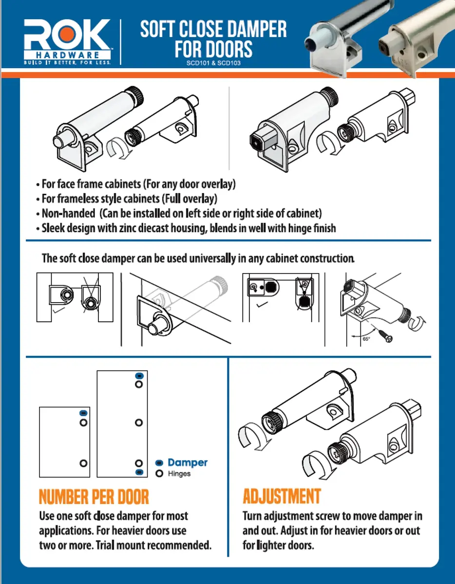 Rok Soft Close Damper for Cabinet Doors 25 Pack | Zinc Diecast, Adjustable, European Made - view 5