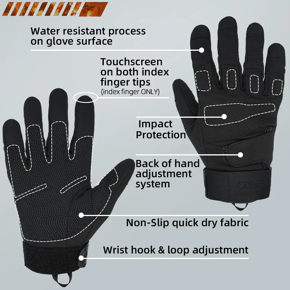 Seibertron Full Finger Tactical Gloves Water Resistant Impact & Touchscreen | Anti-Slip for Adults & Youth - view 3