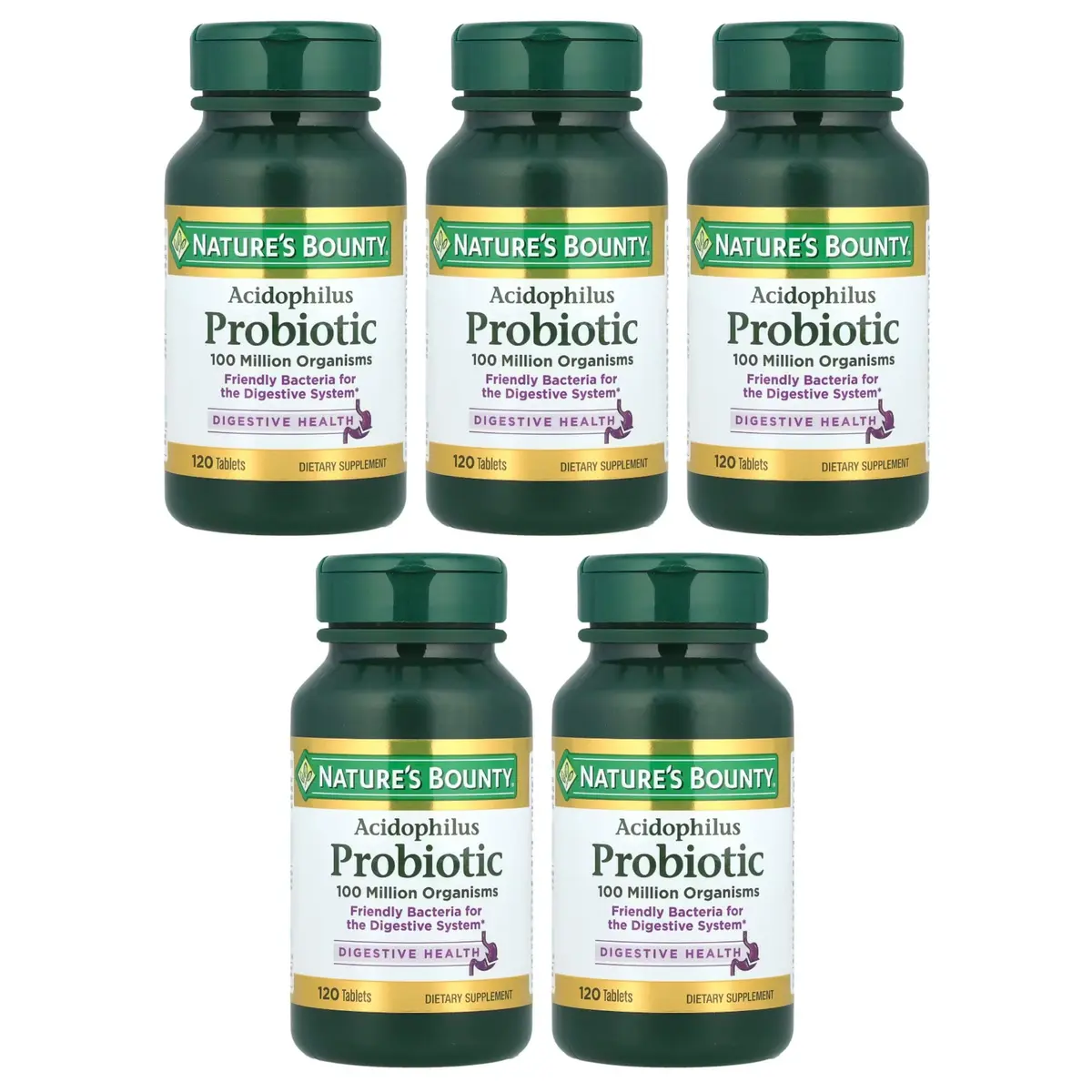 Nature's Bounty Probiotic Acidophilus Tablets 120 ea (Pack of 5) | 600 Total Tablets | Digestive Health Support - main product image