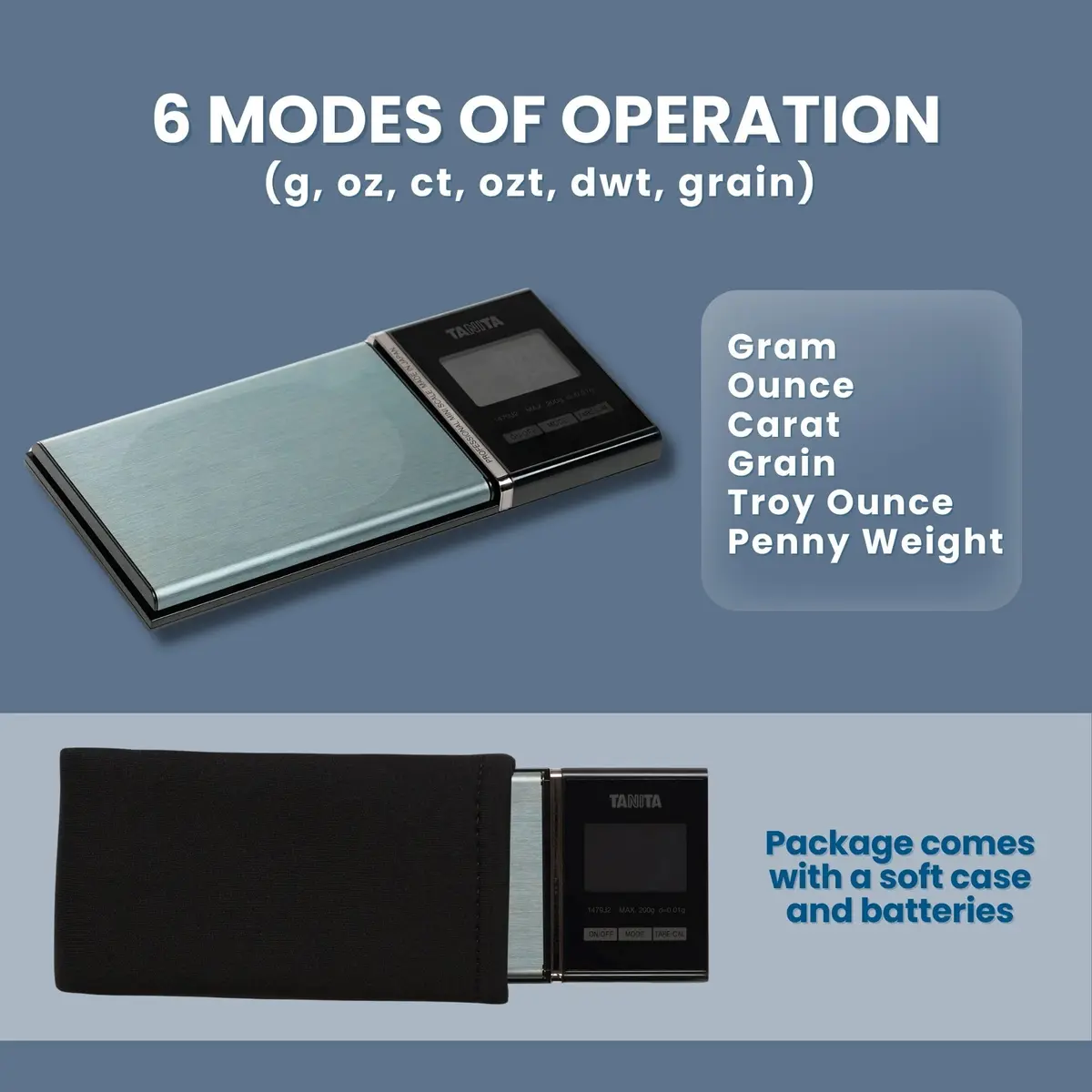 Tanita Mini Scale Japan Technology Accurate Digital Pocket Scale for Jewelry 200g | Blue Backlit Display, 6 Modes - view 3